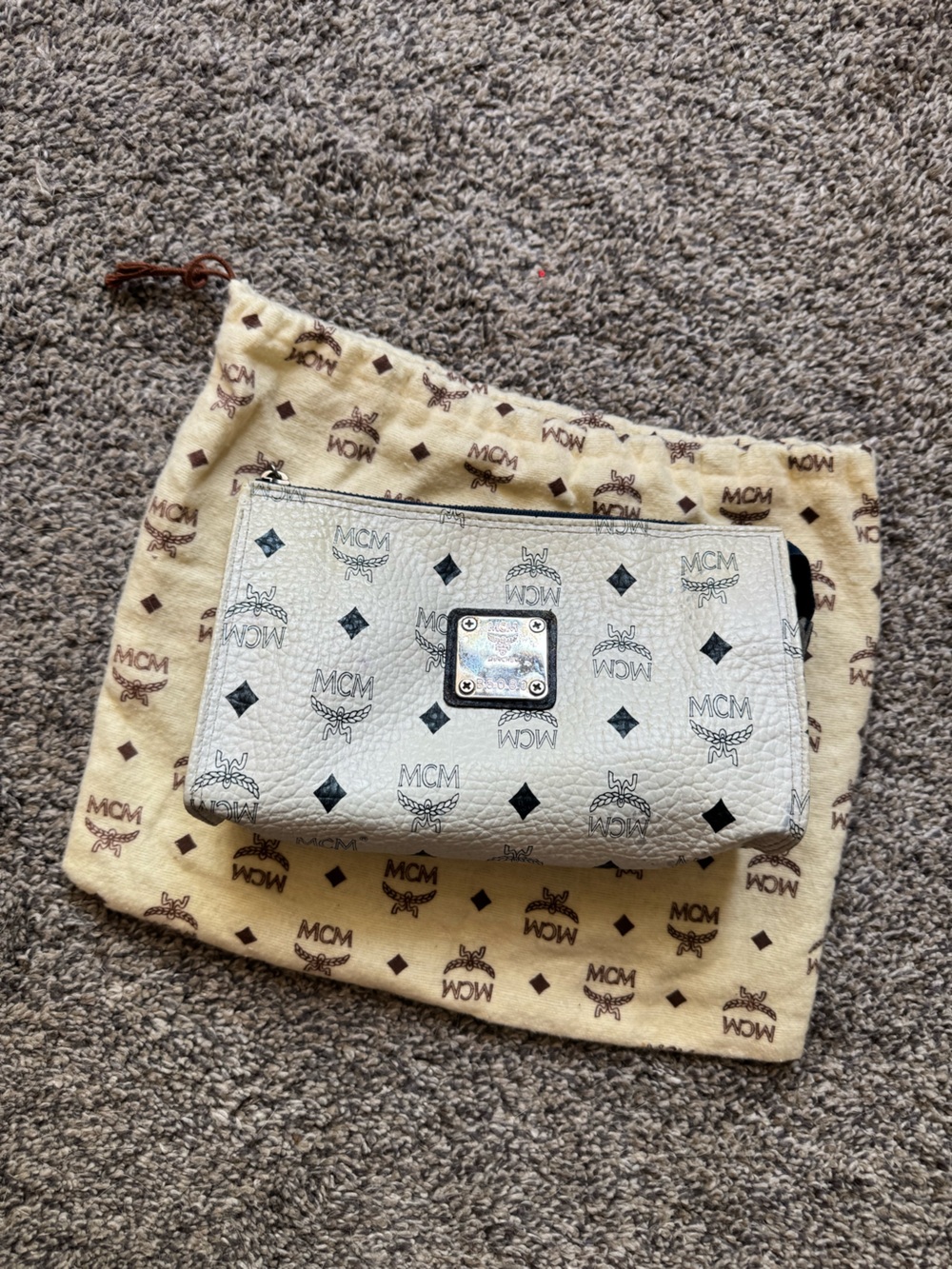 MCM Visetos White & Navy Vintage Toiletry Bag/Pouch